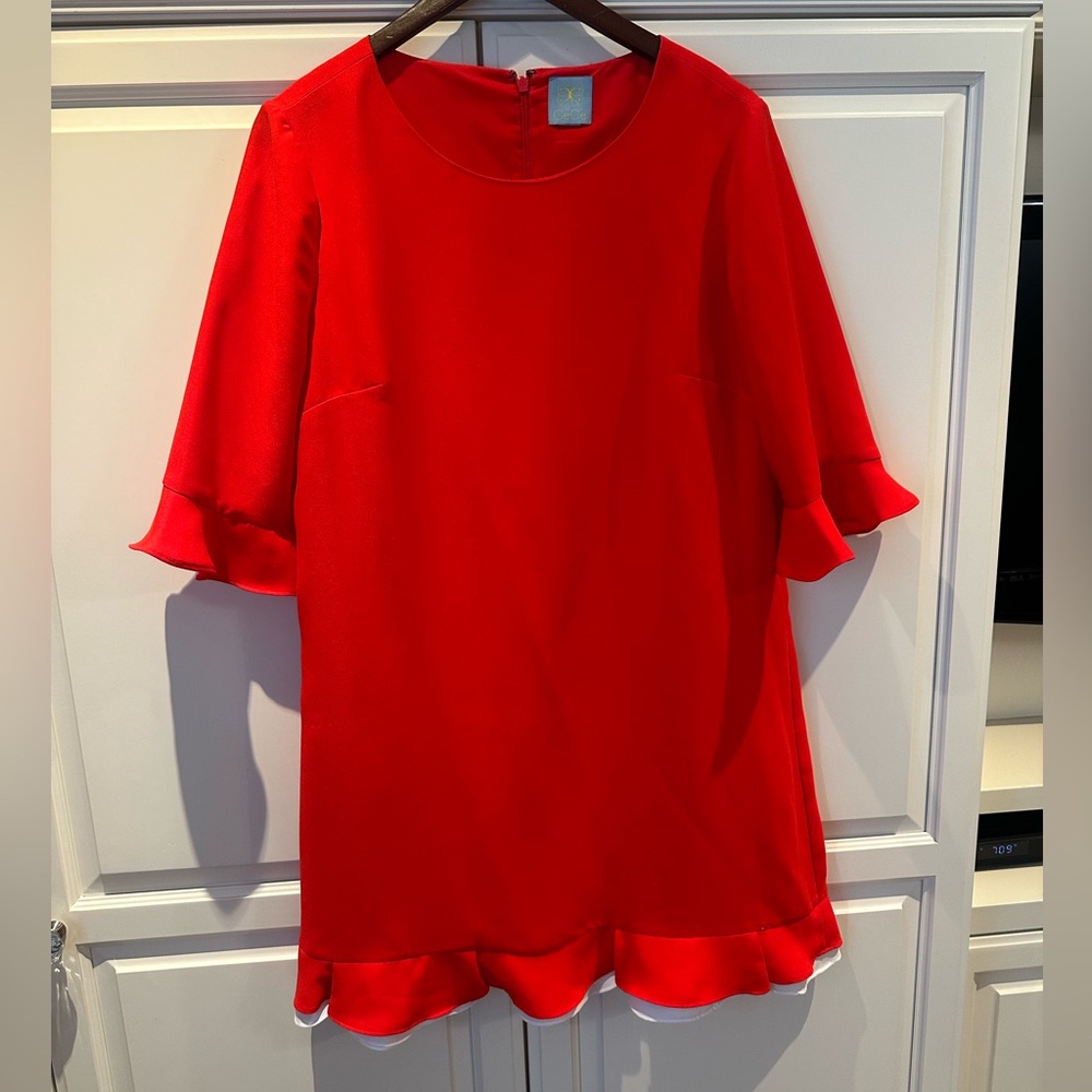 Cece red shift dress with white trimmings size 12 in great condition